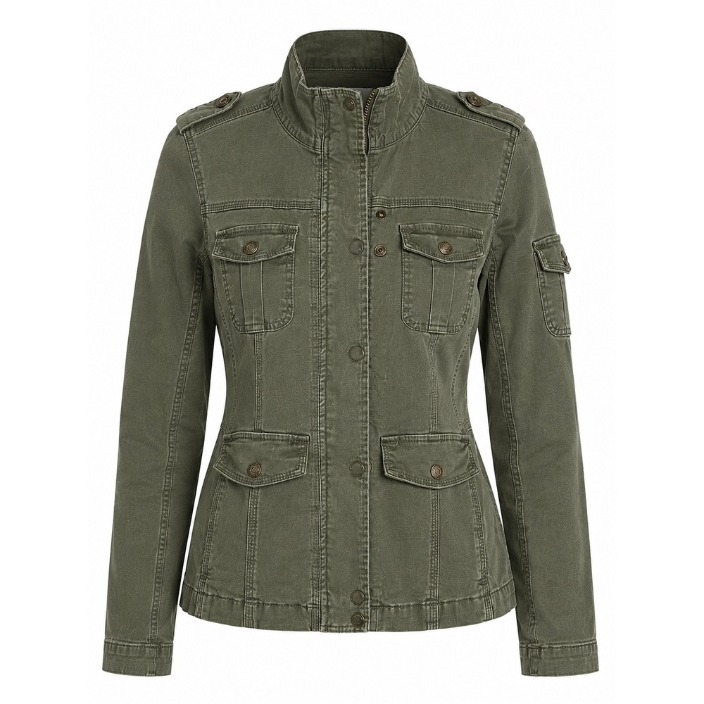Kensie Jeans Olive Military Utility Jacket Size Small Cotton Stretch - Picture 5 of 13
